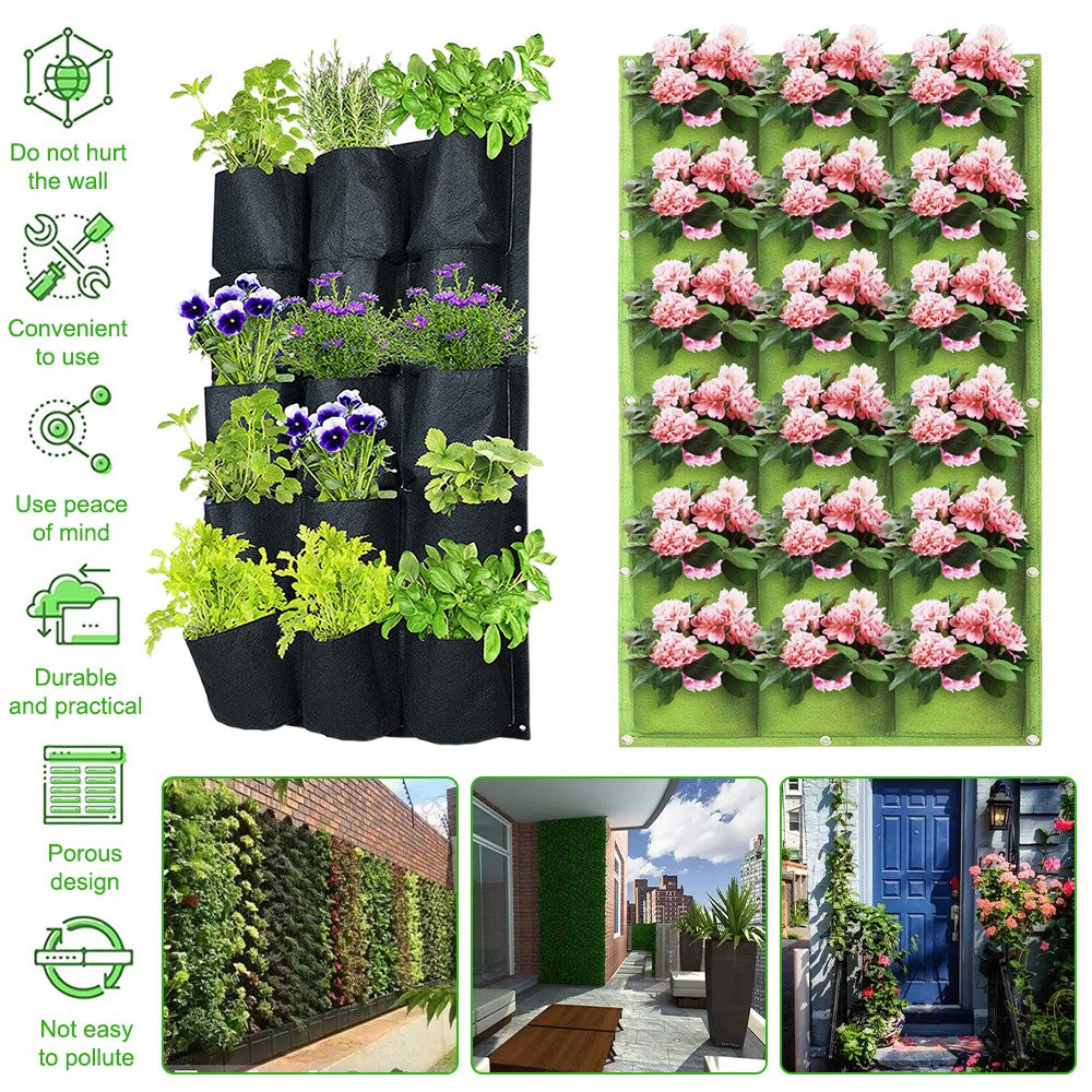 New 18 Pockets Wall Hanging Planting Bags Plant Grow Planter Living Bag Garden