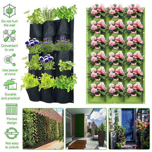 New 18 Pockets Wall Hanging Planting Bags Plant Grow Planter Living Bag Garden