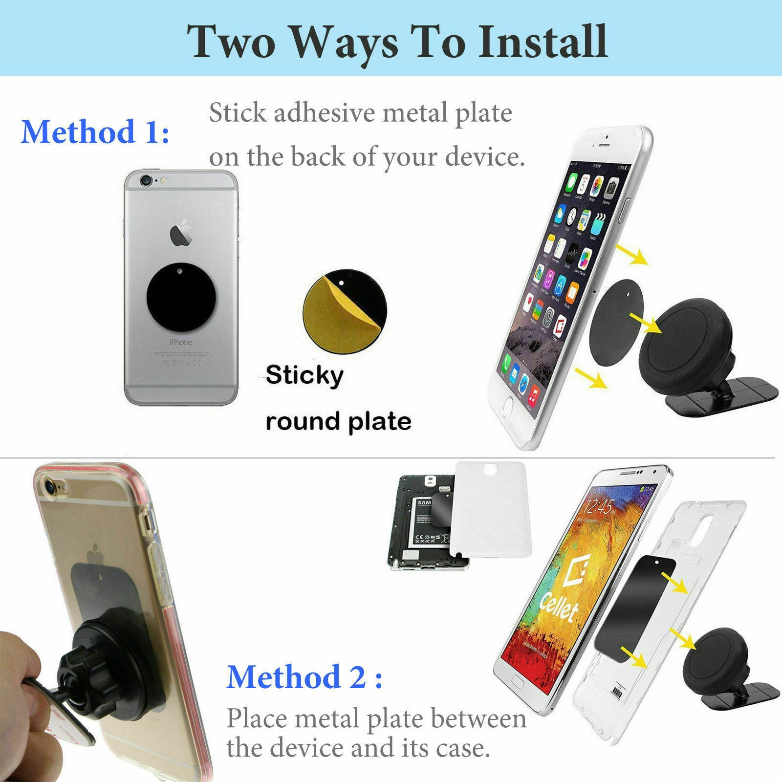 Universal 360° Magnetic Car Mount Cell Phone Holder Stand Dashboard for Iphone