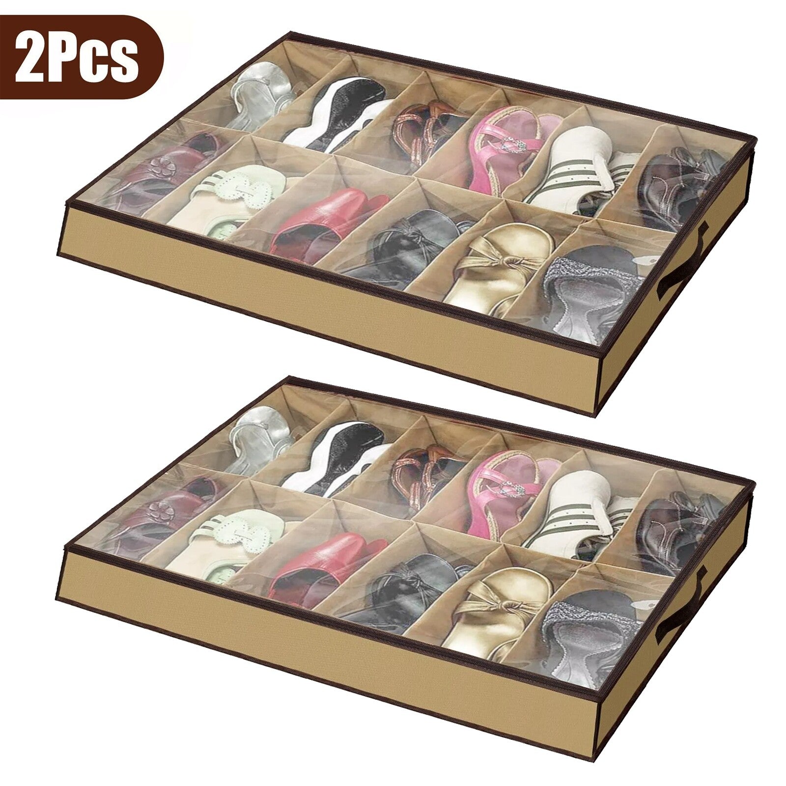 Shoe Organizer Set of 2 under Bed Wardrobe Storage Box Zipper Cover Bag 24 Pairs