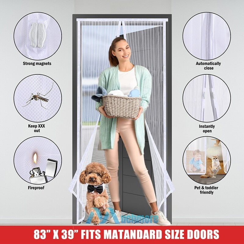 Magnetic Screen Door Mesh Curtain Heavy Duty Mosquito Net Bug Hands Free Closer