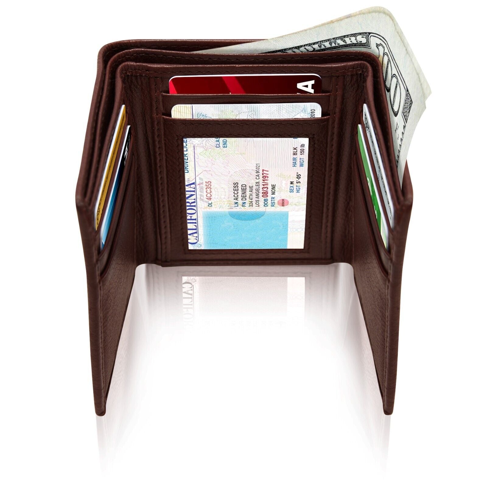 Genuine Leather Mens Wallet Slim Trifold Wallets for Men with ID Window RFID