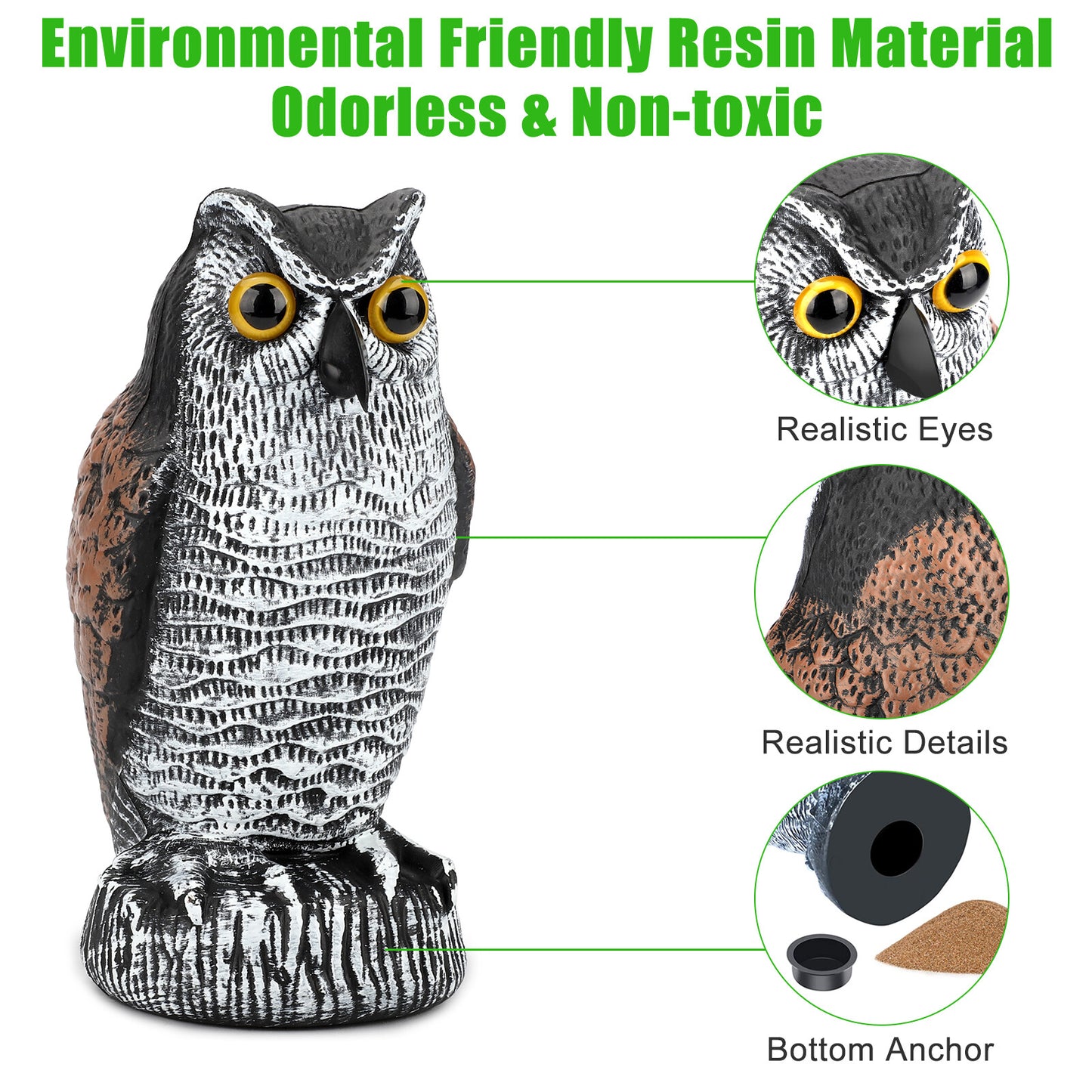 Owl Garden Statue Decoy – Outdoor Yard Decoration Bird Scare Figure