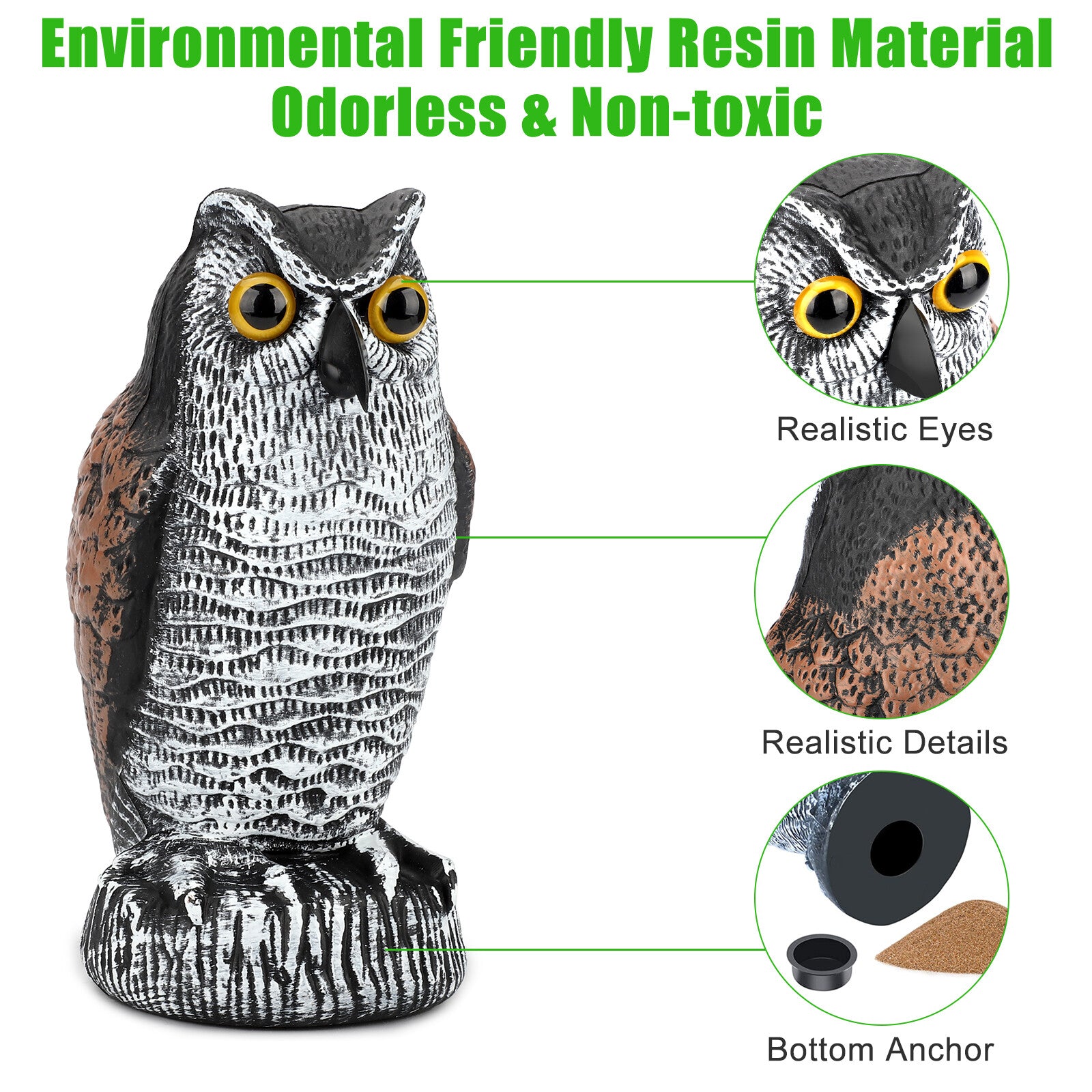 Owl Garden Statue Decoy – Outdoor Yard Decoration Bird Scare Figure
