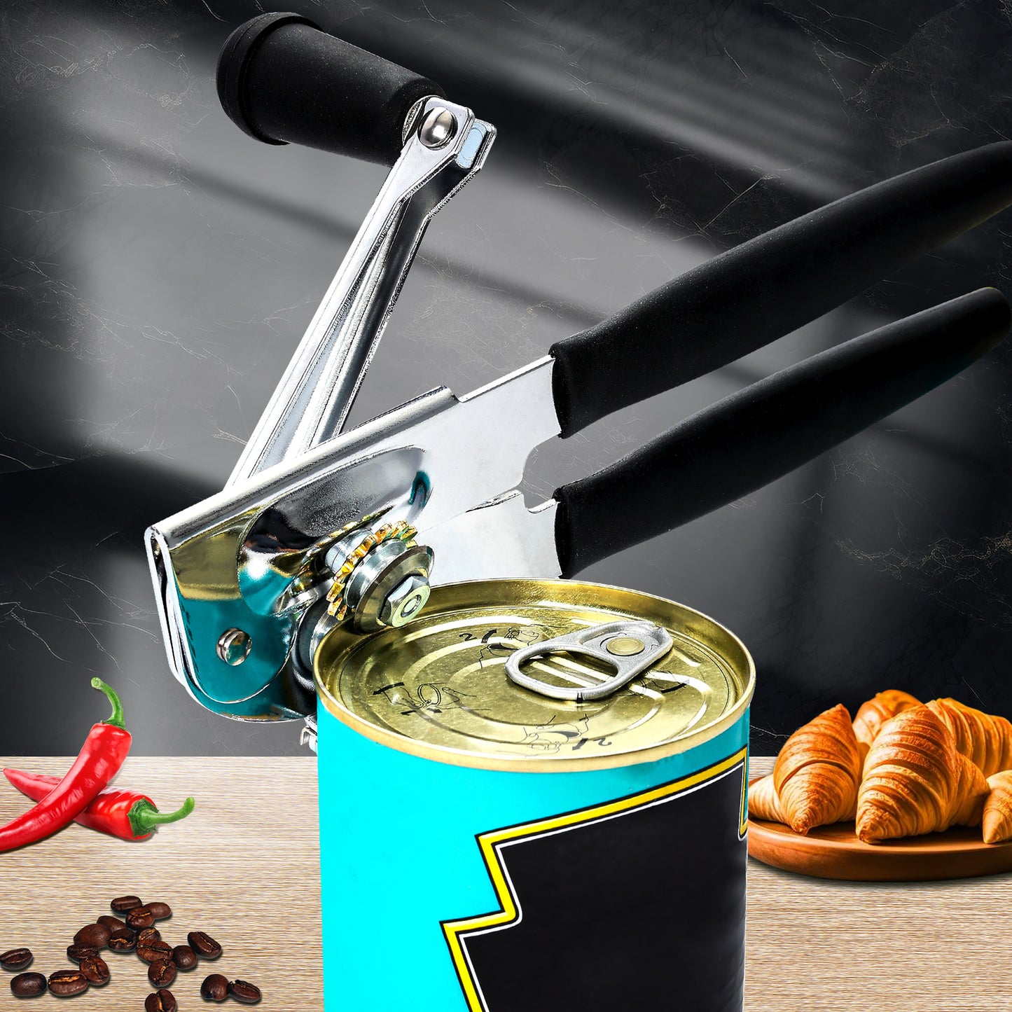 Commercial Can Opener Stainless Easy Crank W/ Magnet Heavy Duty Ergonomic Design
