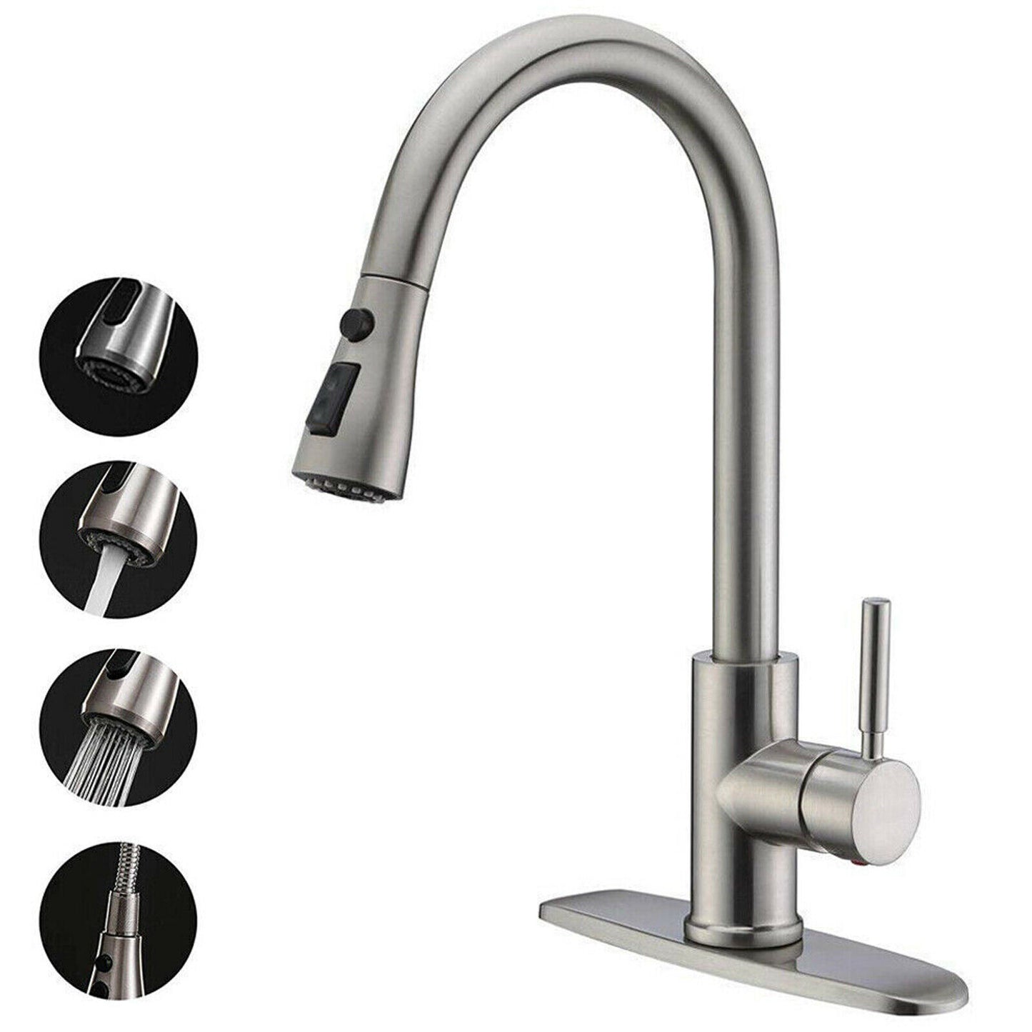 Kitchen Sink Faucet Brushed Nickel Single Handle Swivel Pull down Sprayer Mixer