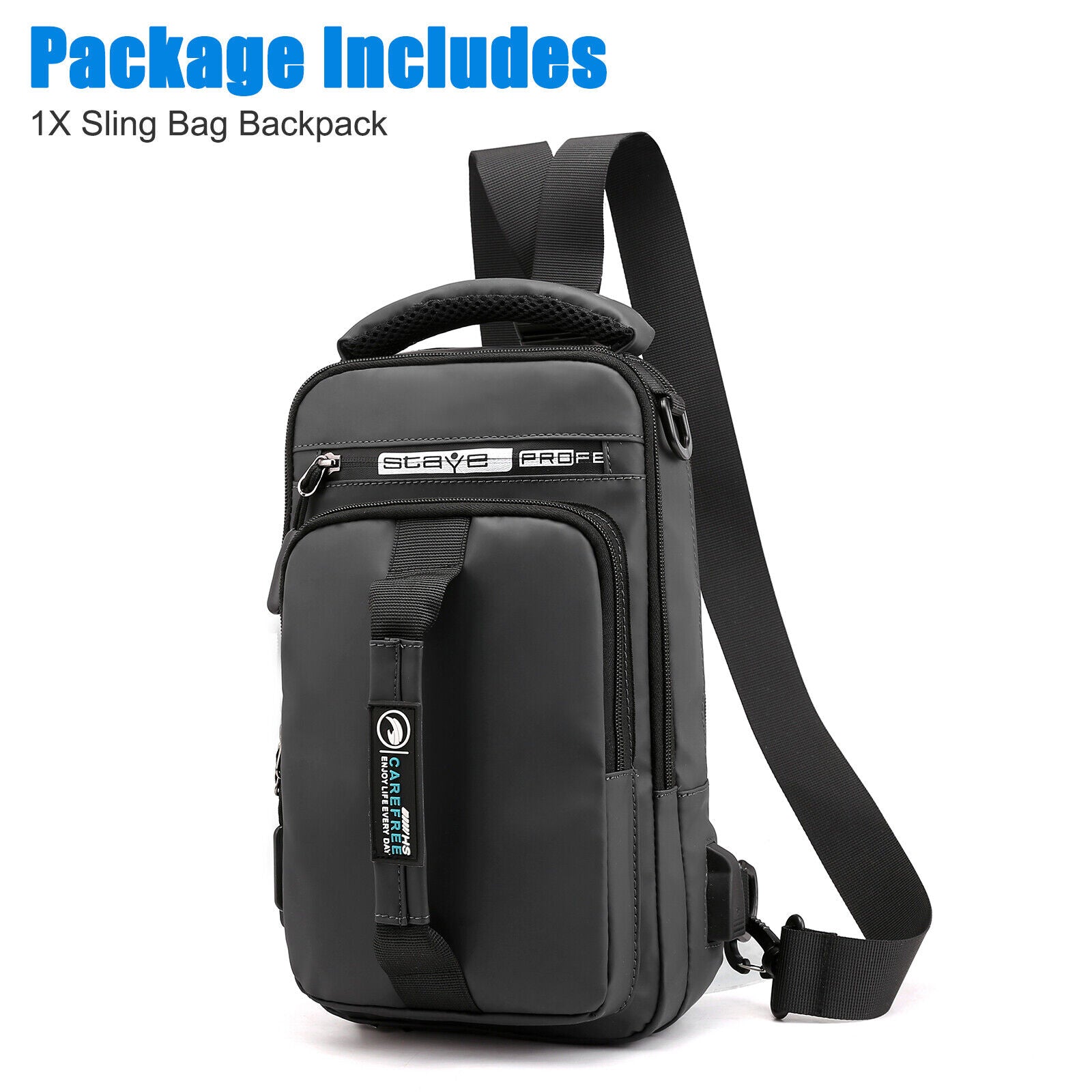 Anti-Theft Men'S Sling Crossbody Bag Chest Shoulder Messenger Backpack USB Port