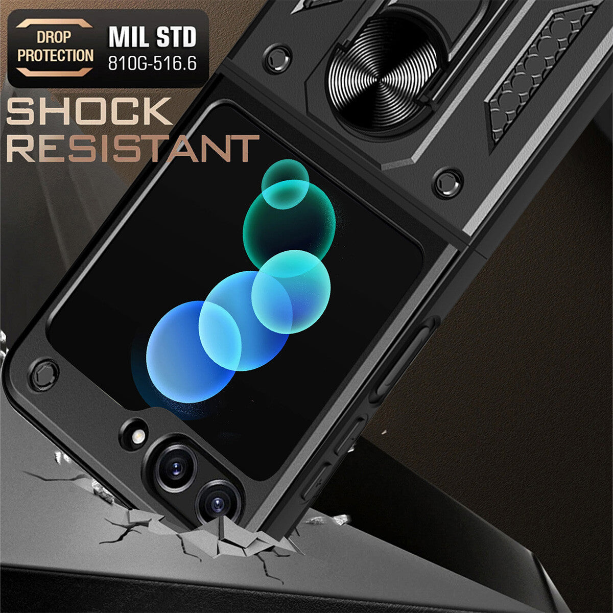 Shockproof Case For Samsung Galaxy Z Flip6 Flip5 4 Case Shockproof Stand Slide Camera Ring Cover