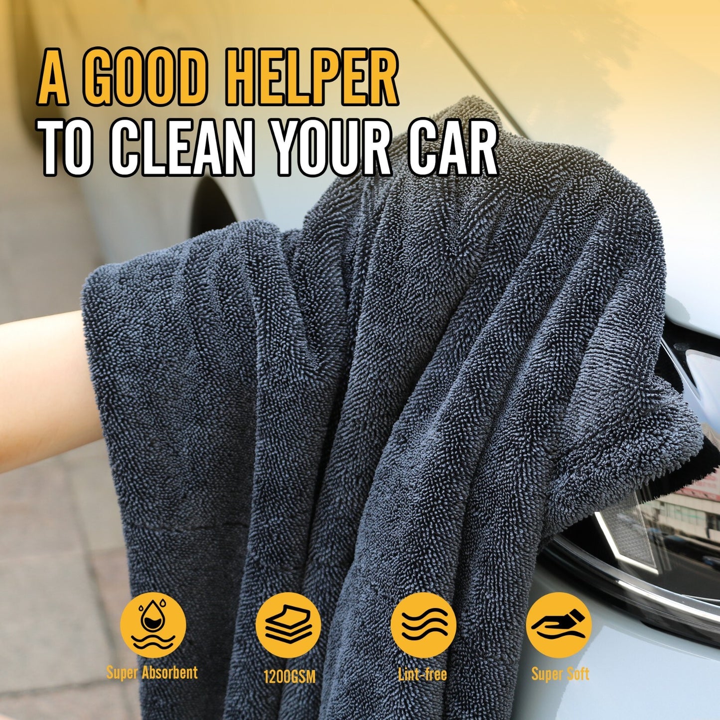 Car Wash Microfiber Drying Towel Water Drying Towel Dark Gray 1500GSM 24X36''