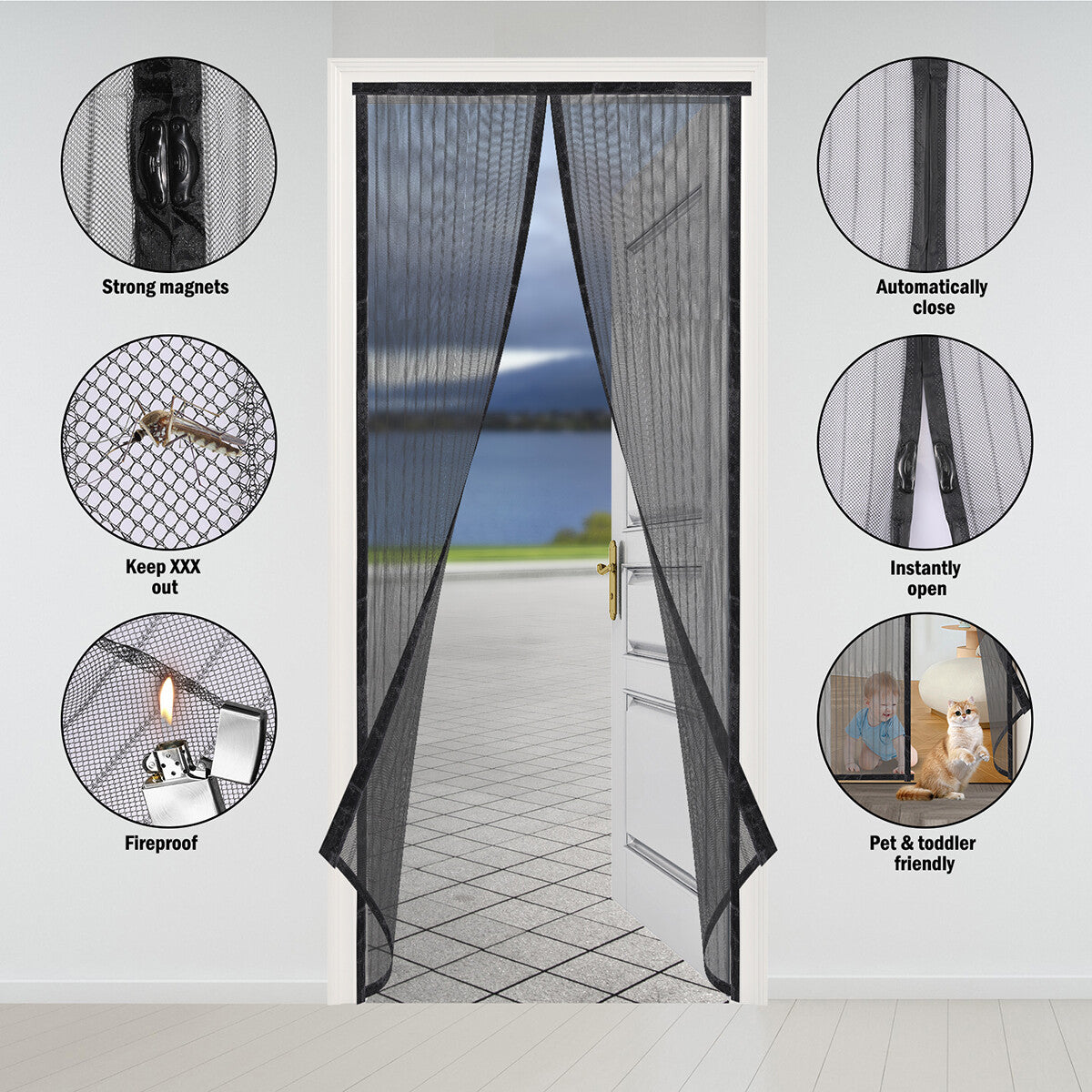 Magnetic Screen Door Mesh Curtain Heavy Duty Mosquito Net Bug Hands Free Closer