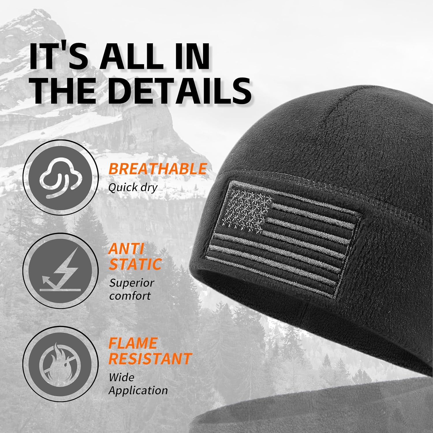 American Flag Fleece Watch Cap Multi-Season Army Military Tactical Beanie Winter Warm Beanie