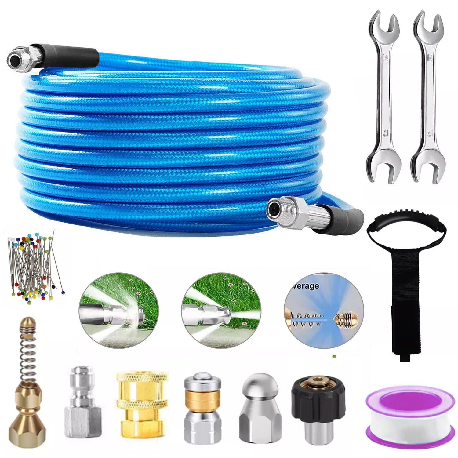 Sewer Jetter Kit for Pressure Washer Drain Cleaner Hose 50FT 1/4" M-NPT 5800PSI