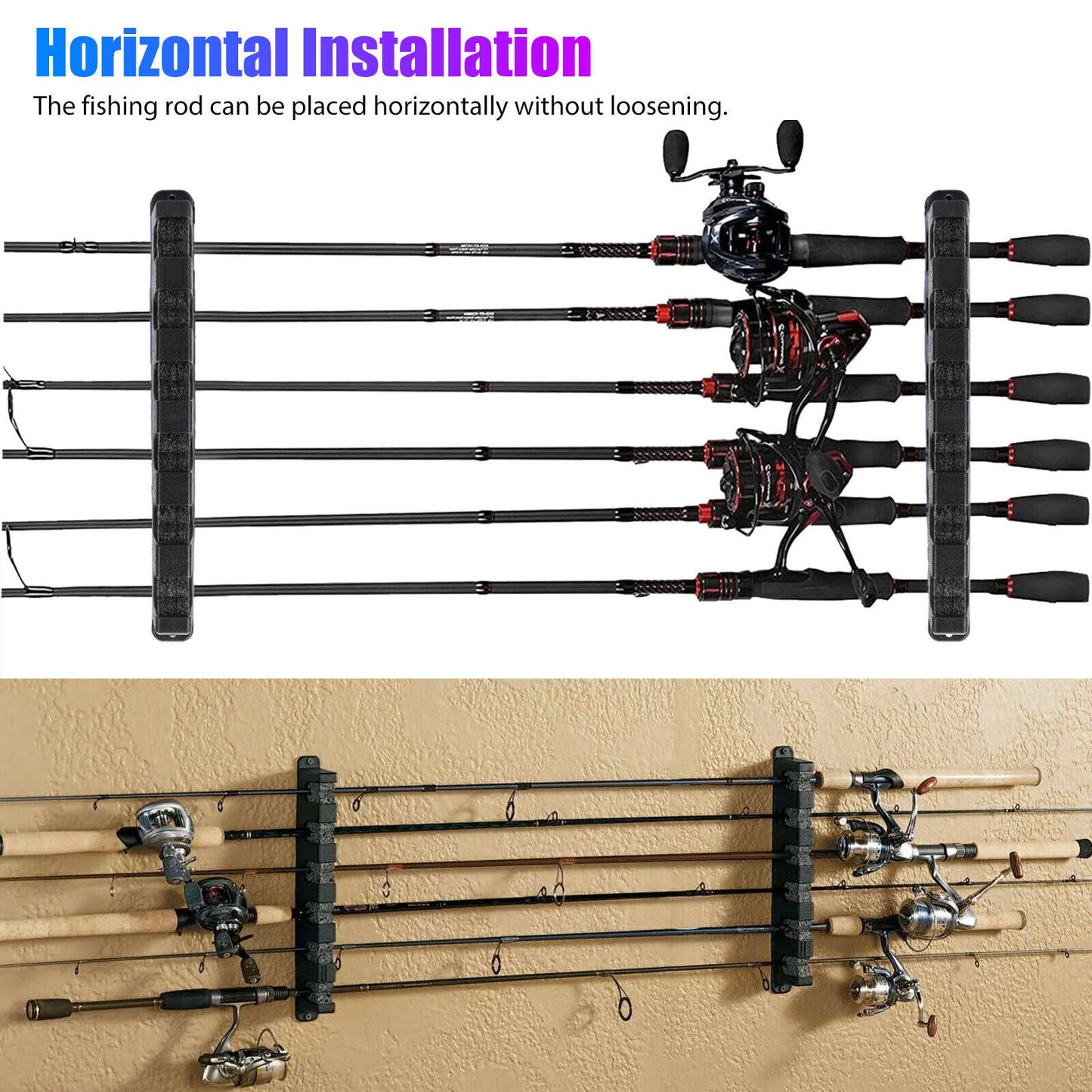 Horizontal Boat Fishing 6 Rod Rack Wall Mount Vertical Holder Pole Stand Storage