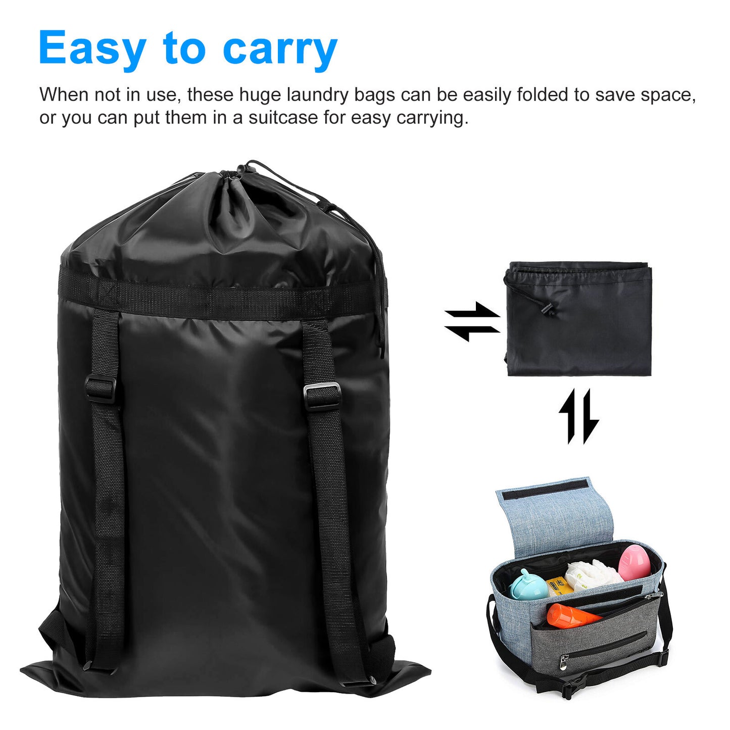 Extra Large Laundry Bag Backpack Heavy Duty Washing Clothes Drawstring 61X92 CM
