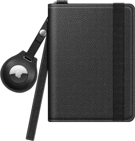 Passport Holder with Airtag Holder Travel Wallet RFID Blocking Credit Card Case