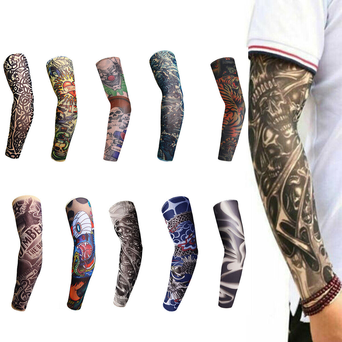 10Pcs Tattoos Cooling Arm Sleeves Cover Basketball Golf Sport UV Sun Protection