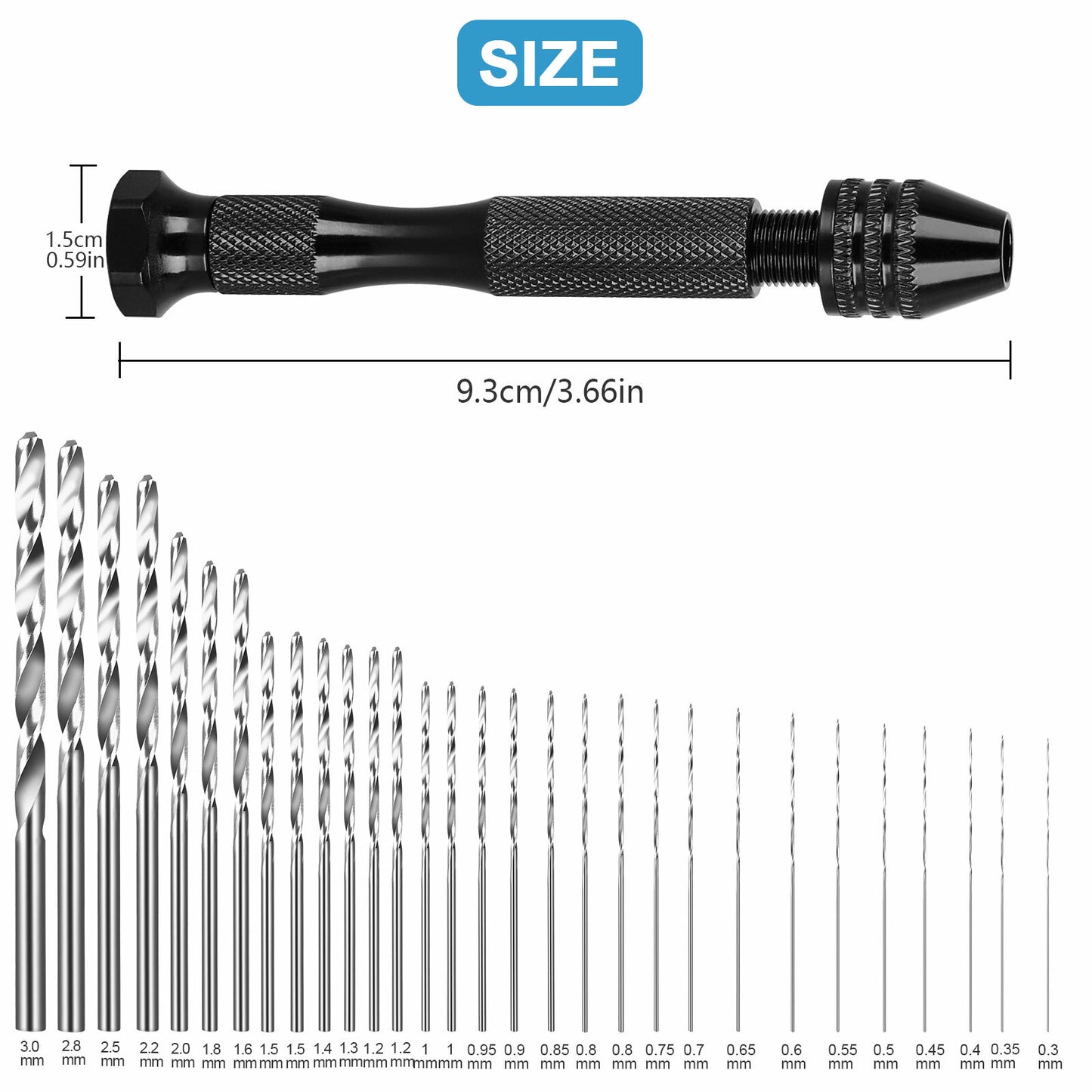 31Pcs Mini Tiny Micro Hand HSS Twist Drill Bits Set Set 0.3-1.6Mm Bit Spiral Vise