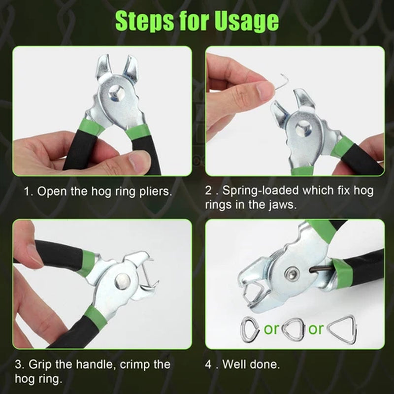 240Pcs Straight Hog Ring Pliers  3/4 1/2 3/8 Inch Rings Kit Upholstery Seat Cover