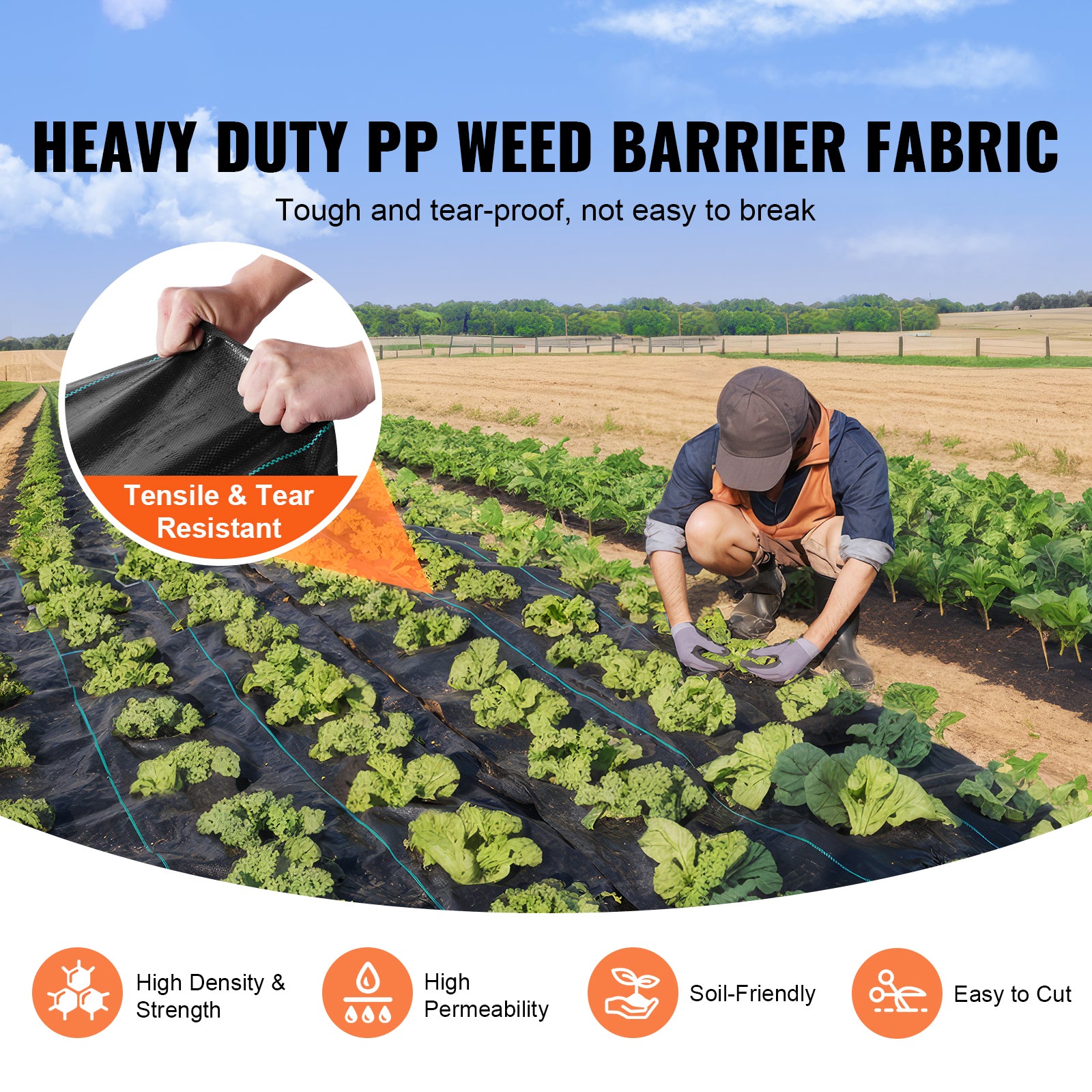 Heavy-Duty Weed Barrier Fabric – 3.2oz Woven Landscape Ground Cover (3x50ft / 3x100ft)