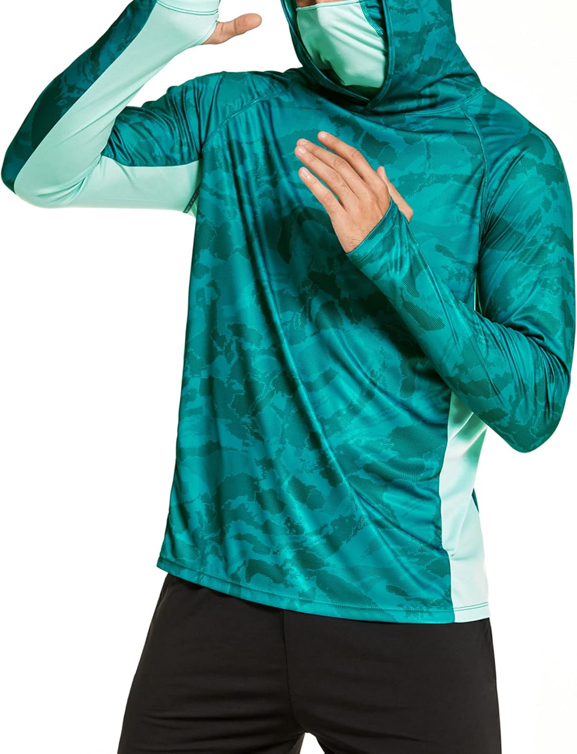 Men'S Hooded Sun Shirts with Mask Fishing Shirts for Men Long Sleeve UPF 50 Rash Guards Cooling Hoodies Hiking Shirts