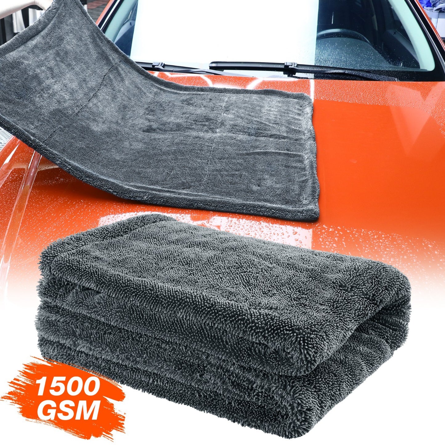 Water Absorbing Car Wash Microfiber Drying Towel Twisted Loop 1500GSM 24 X 36"