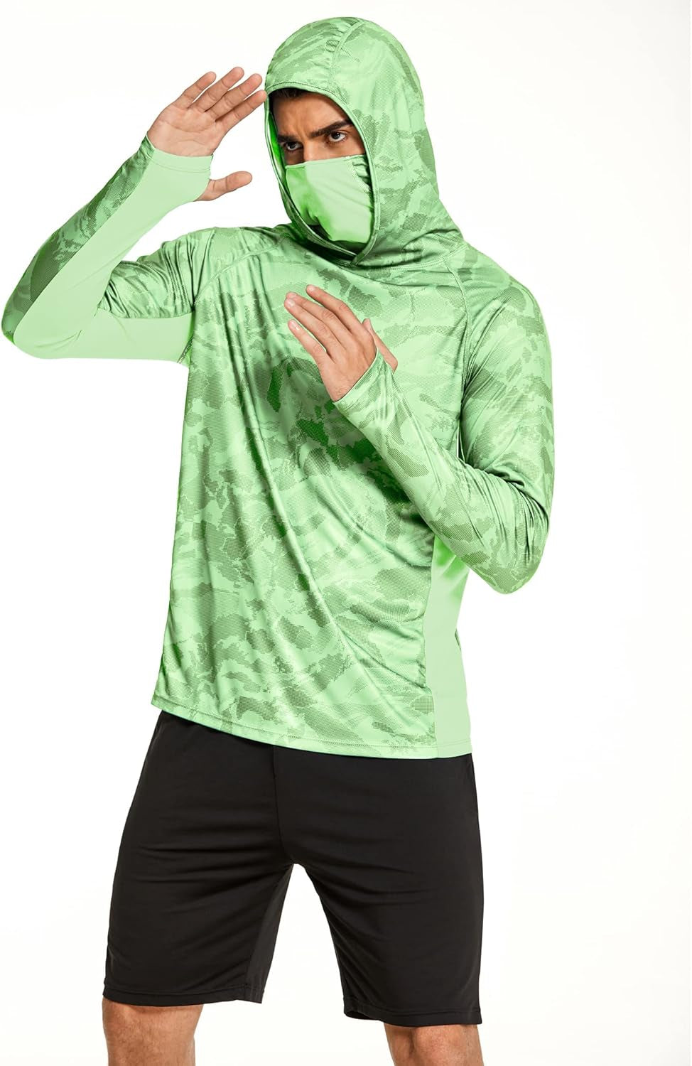 Men'S Hooded Sun Shirts with Mask Fishing Shirts for Men Long Sleeve UPF 50 Rash Guards Cooling Hoodies Hiking Shirts