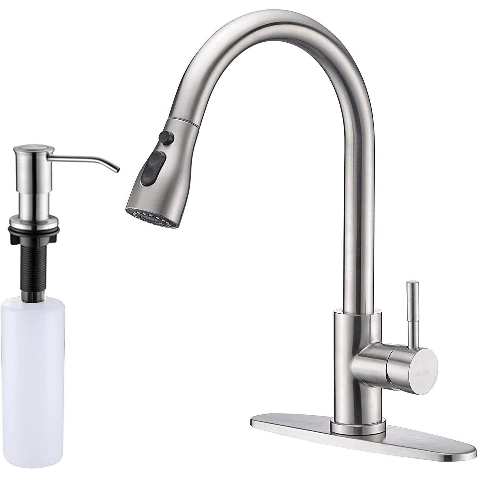 Kitchen Sink Faucet Brushed Nickel Single Handle Swivel Pull down Sprayer Mixer