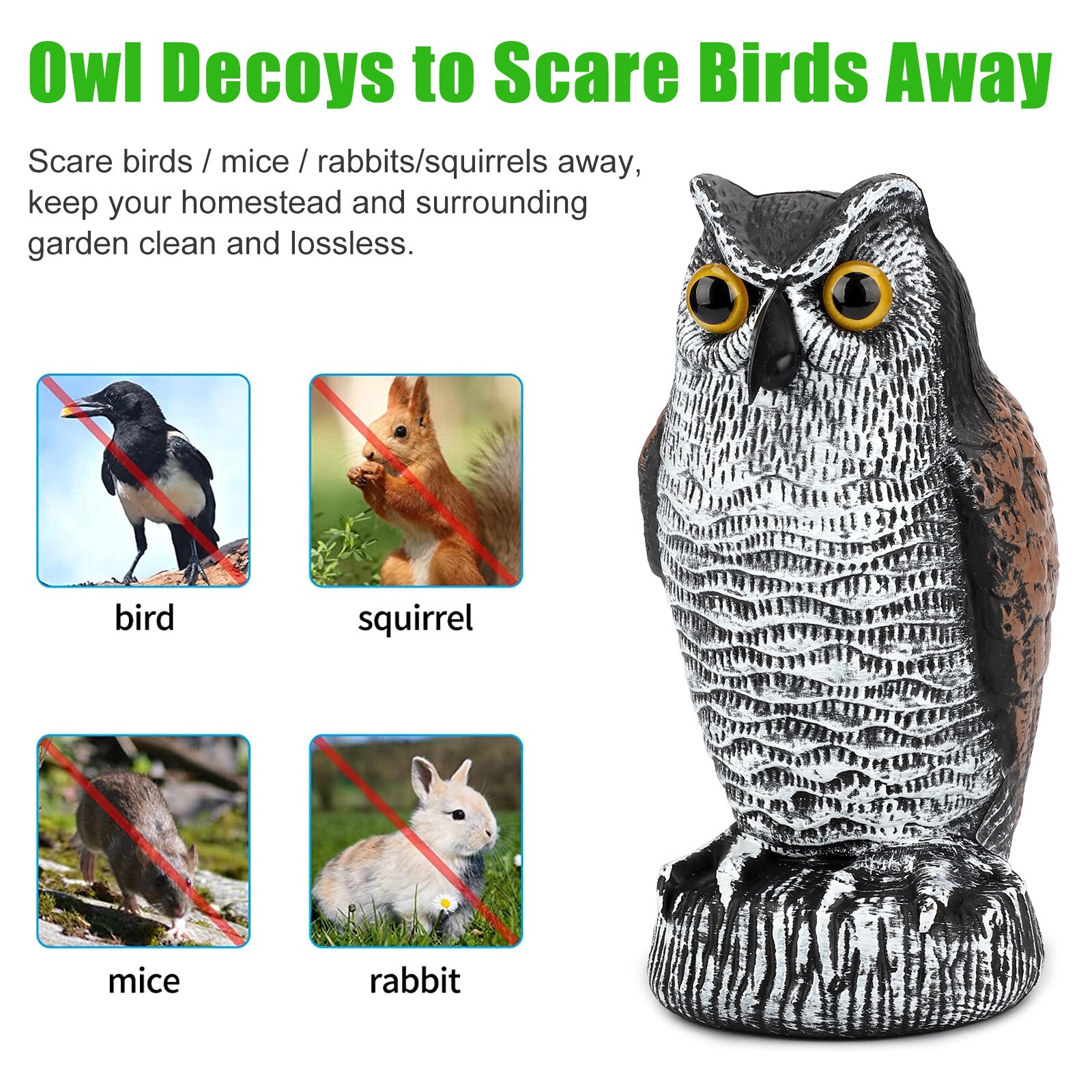 Owl Garden Statue Decoy – Outdoor Yard Decoration Bird Scare Figure