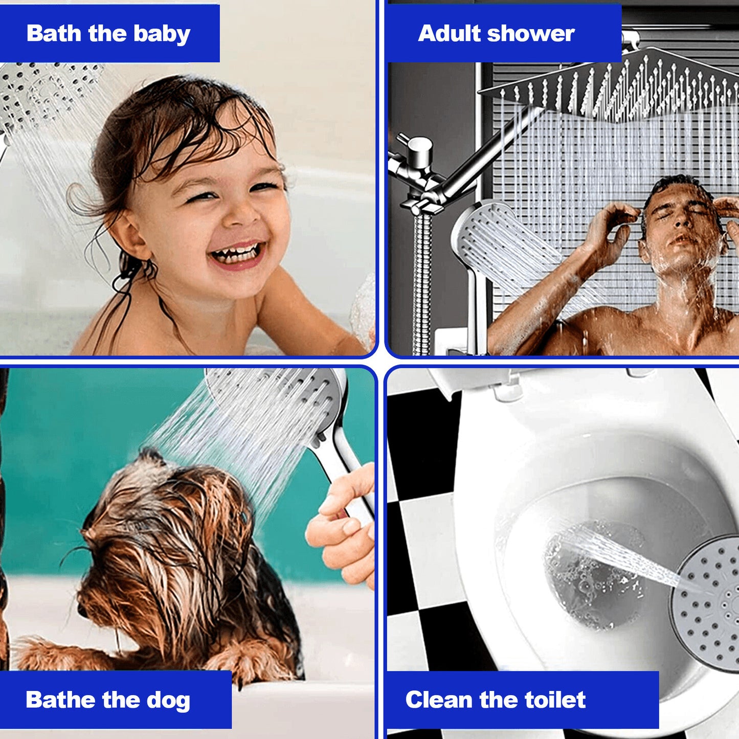 8'' High Pressure Square Rain Shower Head with Adjustable Handheld Spray Combo
