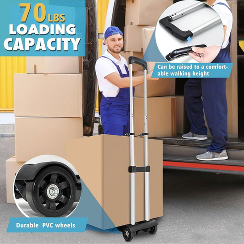 Portable Aluminum Folding Hand Truck Dolly Two-Wheel Luggage Cart Max 70Lbs