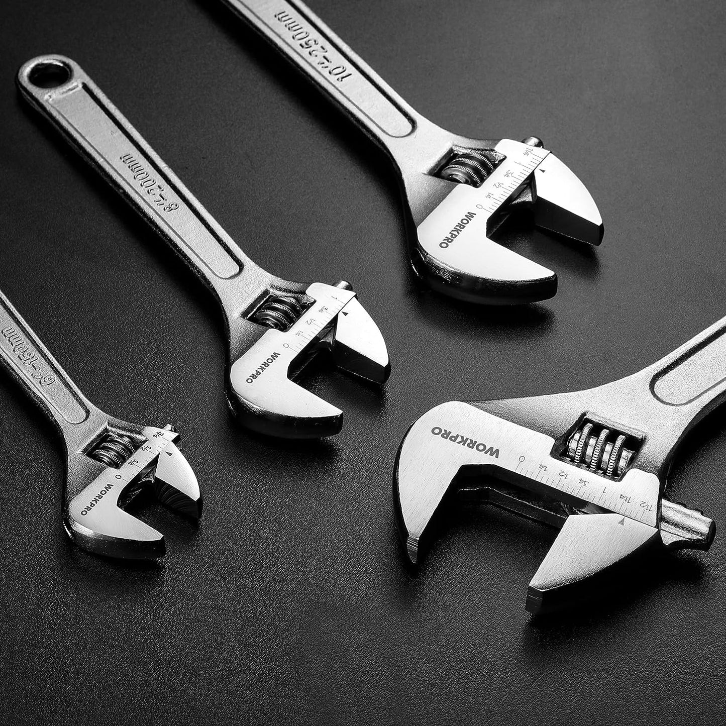 4-piece Adjustable Wrench Set Chrome-plated (6-inch, 8-inch, 10-inch, 12-inch)