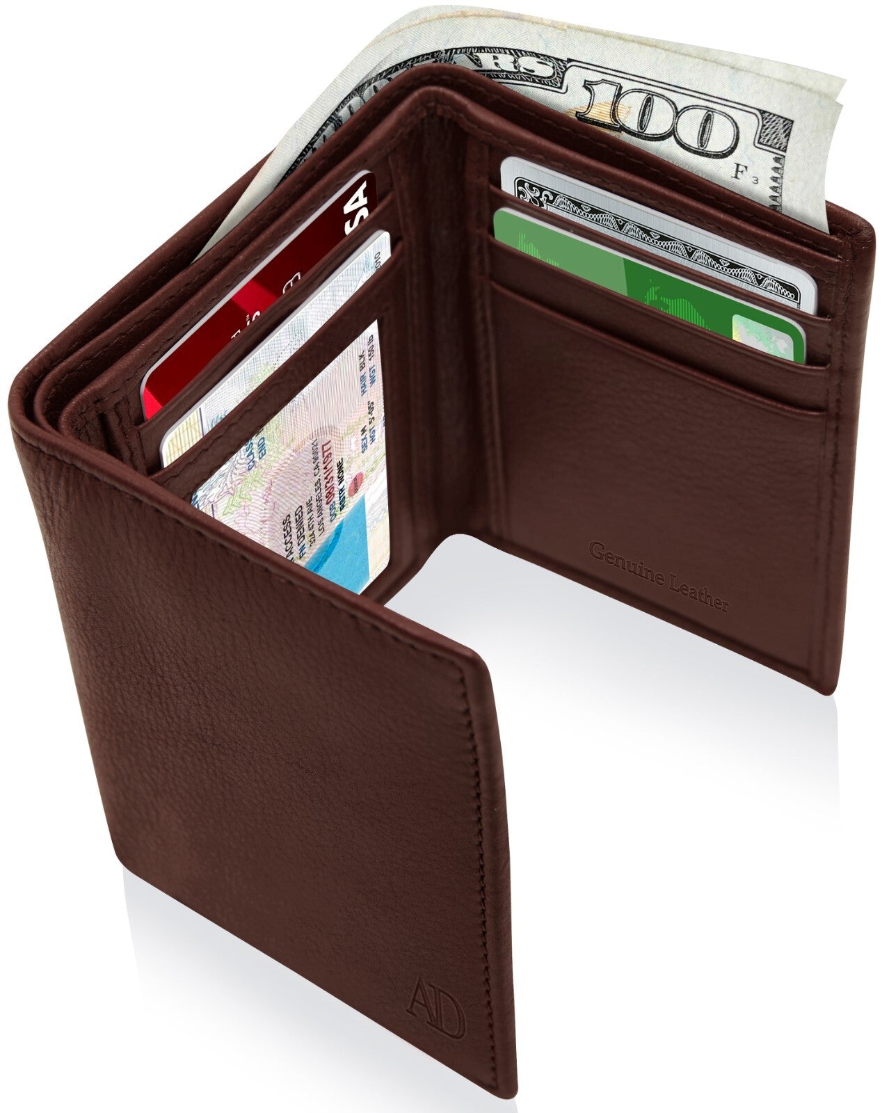 Genuine Leather Mens Wallet Slim Trifold Wallets for Men with ID Window RFID