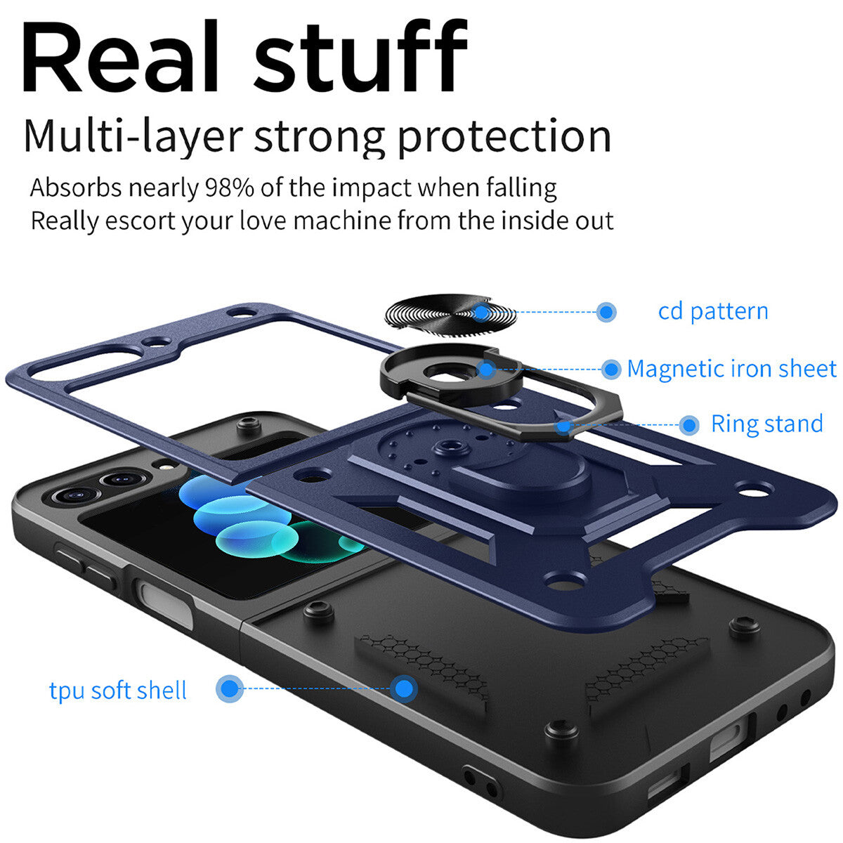 Shockproof Case For Samsung Galaxy Z Flip6 Flip5 4 Case Shockproof Stand Slide Camera Ring Cover