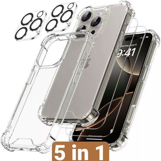 For Iphone 16 15  Pro Max Clear Shockproof Case +2*Screen +2*Lens Protector