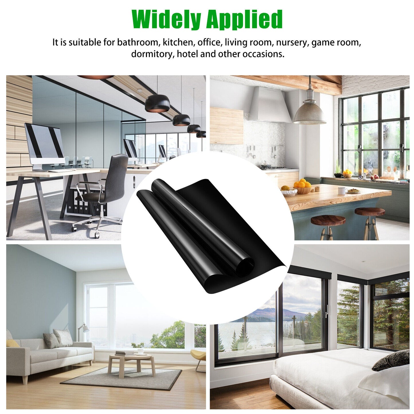 Blackout Window Film 100% Light Blocking Room Darkening UV Static Cling Cover