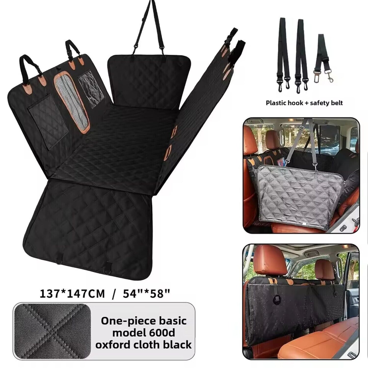 Durable Waterproof Dog Hammock Car Seat Cover – Back Seat Protector for Trucks & SUVs with Free Pet Seatbelt