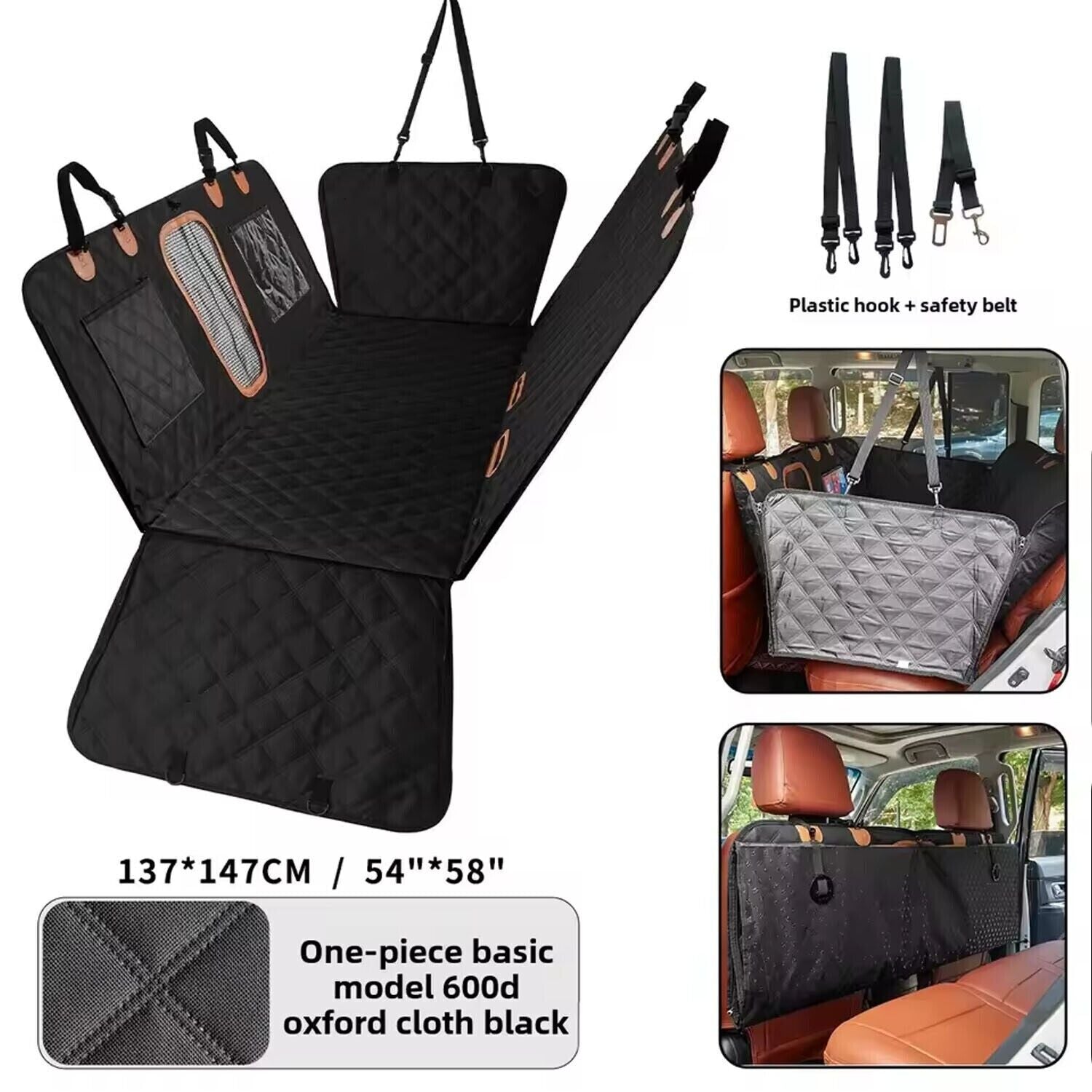 Durable Waterproof Dog Hammock Car Seat Cover – Back Seat Protector for Trucks & SUVs with Free Pet Seatbelt