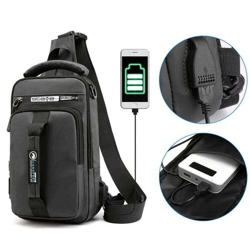 Men’s Anti-Theft Sling Crossbody Chest Bag with USB Charging Port