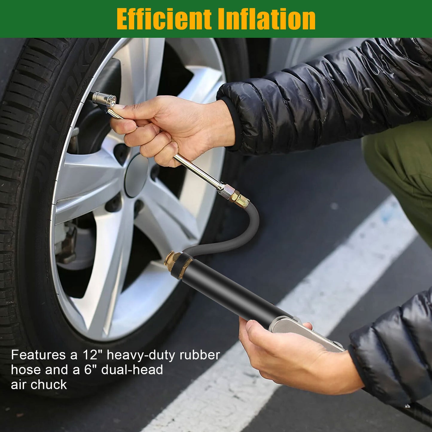 Tire Inflator with Pressure Gauge 120 PSI Dual Head Chuck Air Chuck Compressor