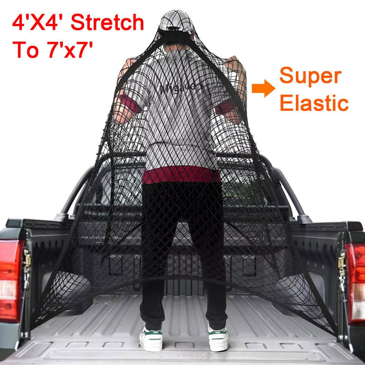 Cargo Net for Pickup Truck Bed Heavy Duty Net Mesh Organizer, 4'X4' to 7'X7'