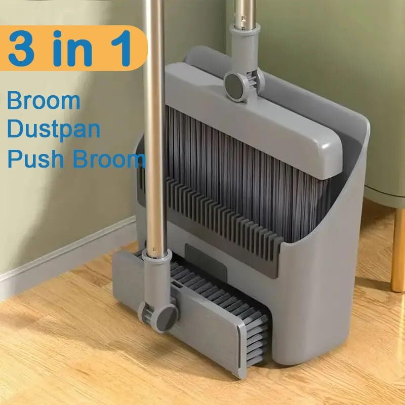  3 in 1 Broom and Dustpan Set Lightweight Upright Lobby Broom and Dust Pan Combo