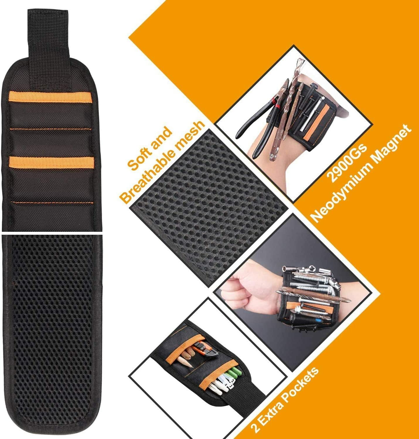 Magnetic Wristband Strong Magnets for Holding Wrench Screw Nail Bit DIY Handyman