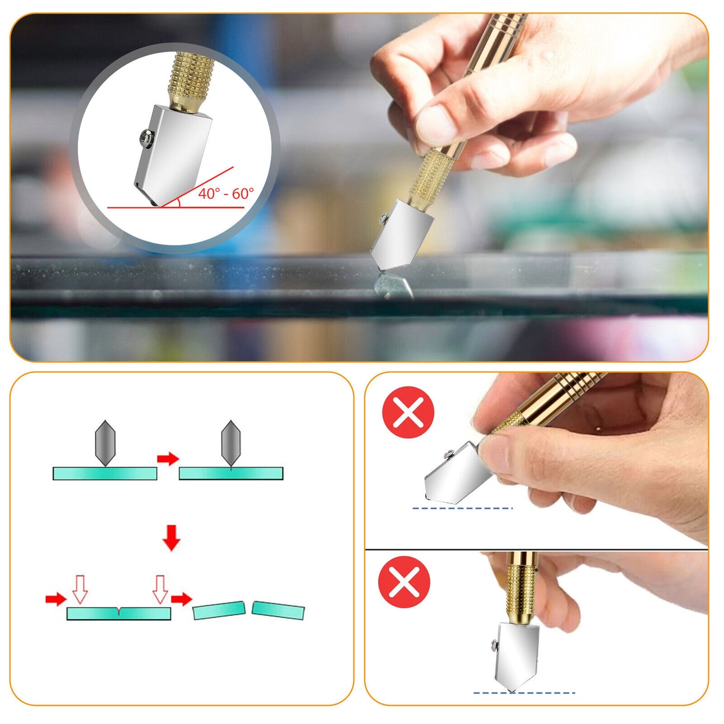 2Pcs Professional Glass Cutter Metal Carbide Precision Anti-Skid Cutting Tools