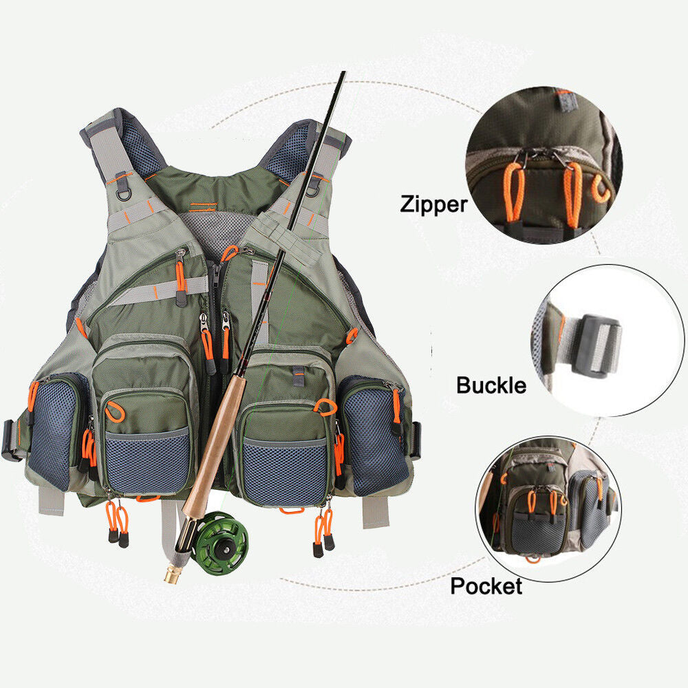 Fly Fishing Mesh Vest General Size Adjustable Mutil-Pocket Breathable Vest