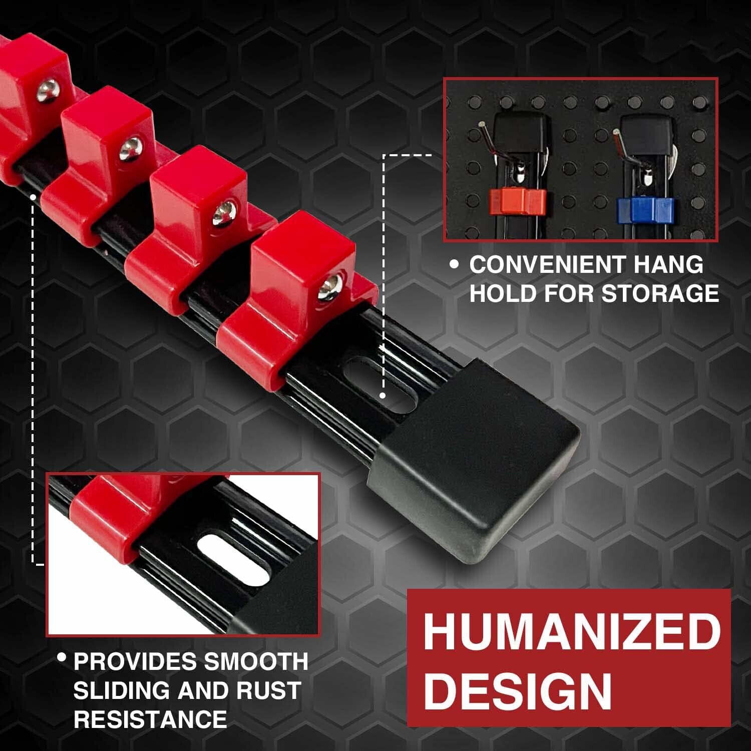 9PC Socket Organizer 1/2 3/8 1/4 Inch Drive Socket Rail Holders Wall Mount