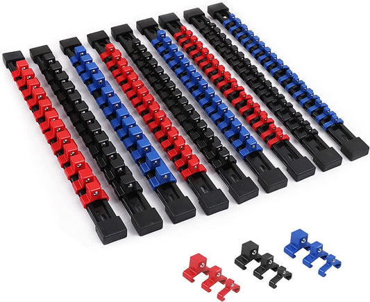 Heavy-Duty 9PCS ABS Socket Rail Holder – Wall Mount for 1/2", 3/8", 1/4" Drives