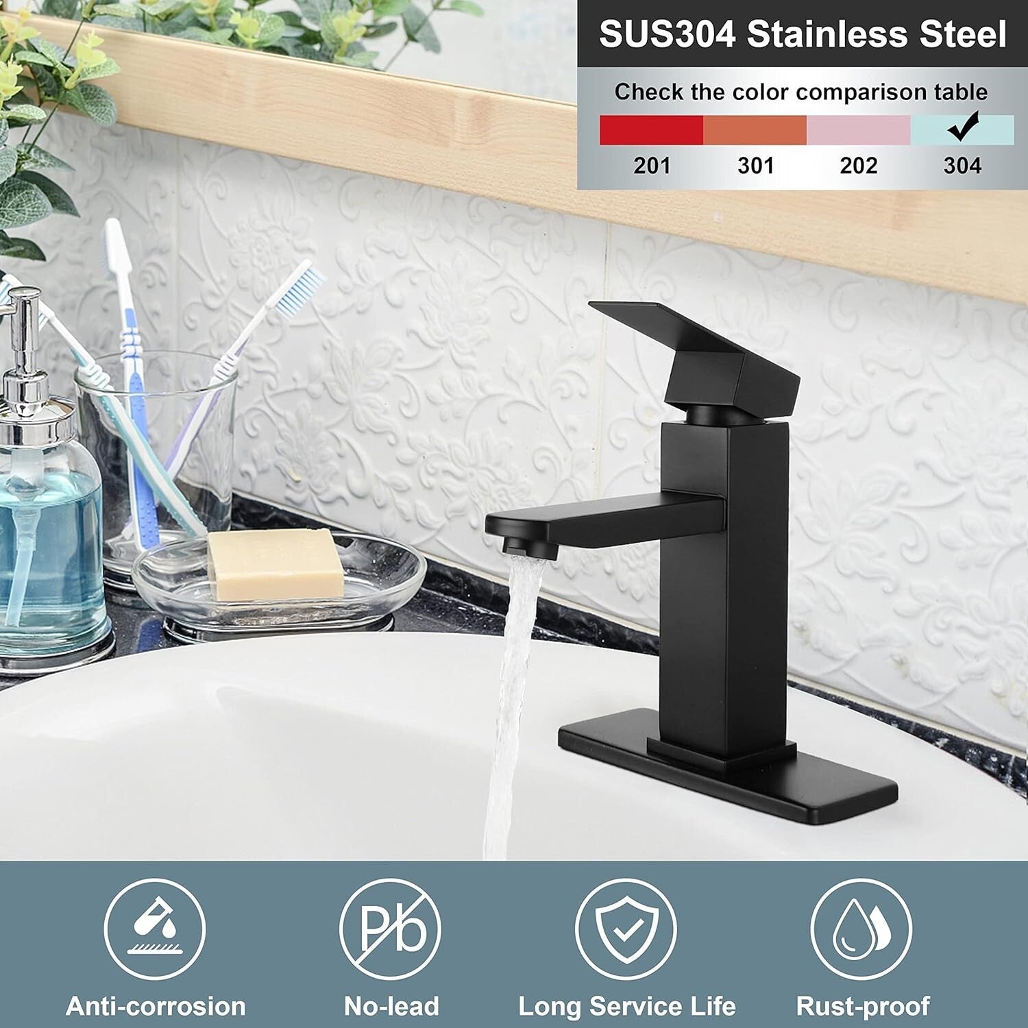 Bathroom Faucet with Drain & Hooks, Brushed Nickel Bathroom Faucets for Sink 1 O