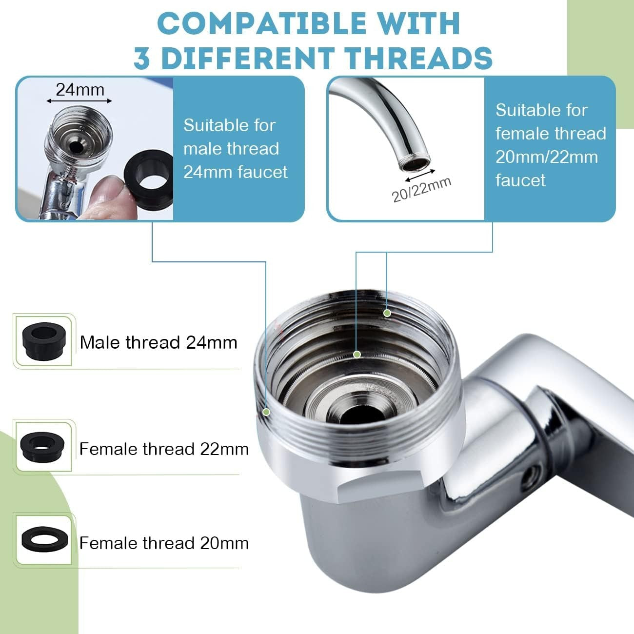 Universal 1440° Swivel Extension Faucet Rotate Robotic Arm Tap Extenders 2 Mode