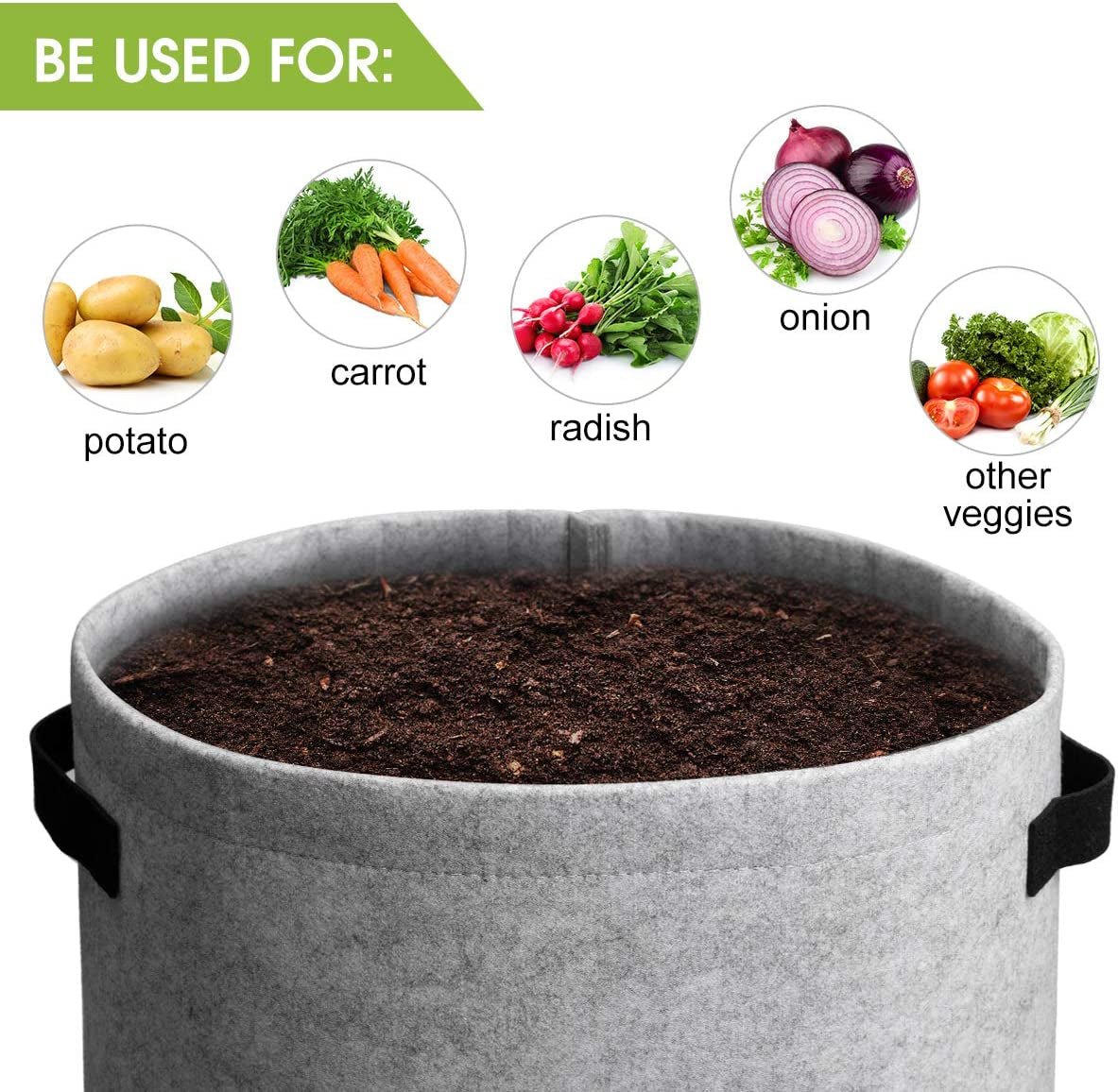 4 Pack Planter Pot with Handles and Harvest Window for Potato Tomato and Vegetables, Black and Gray 10 Gallon