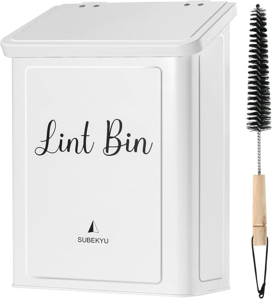 Metal Magnetic Lint Bin Wall Mounted Lint Box Holder Trash Can with Lid for Dryer for Laundry Room